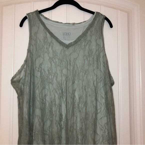 LOGO By Lori Goldstein Green Floral Laced Sleeveless Blouse Size 2X - Picture 2 of 10